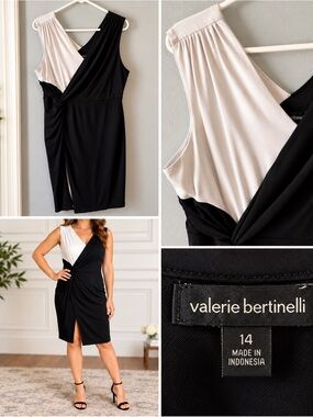 Valerie Bertinelli One Shoulder Black and White Dress